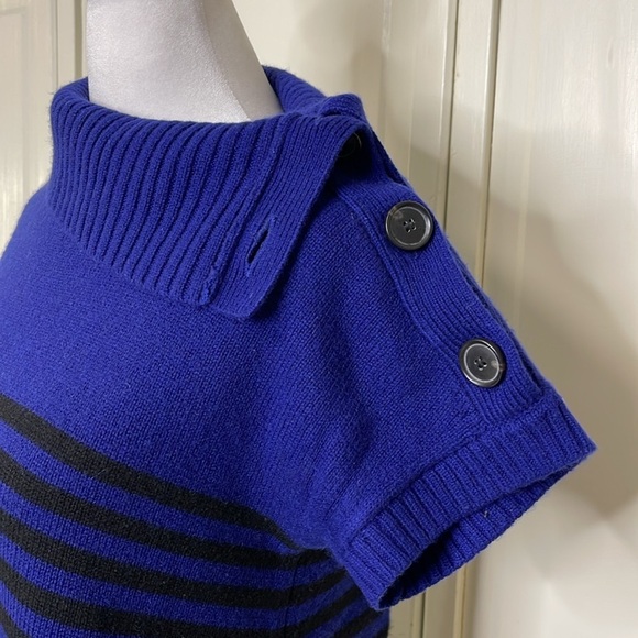 Theory Womens Christobal Cashmere Striped Blue Mock Neck Ribbed Trim Sweater Top - Picture 5 of 11